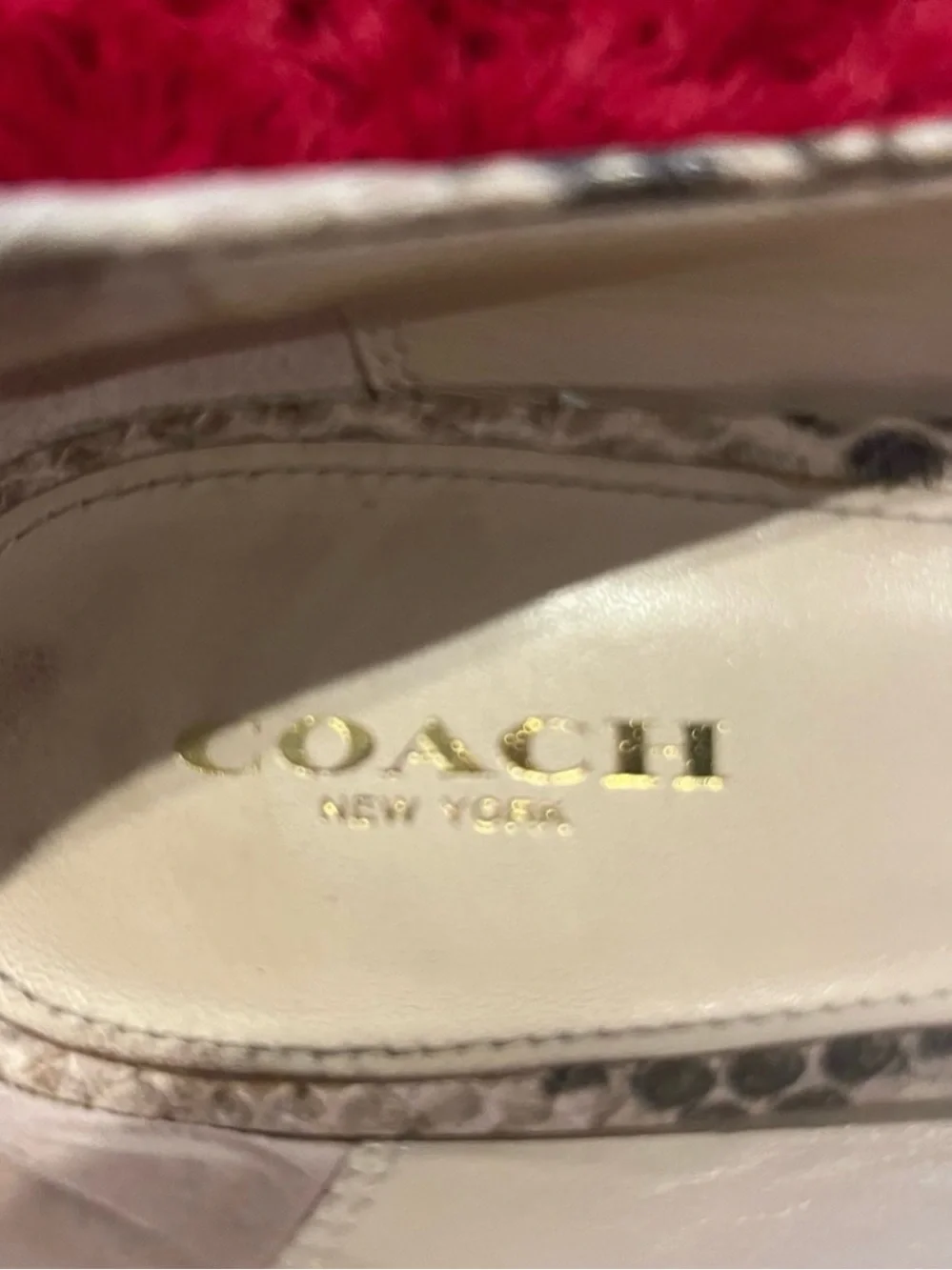 Coach Women's Beige Snake-Print Leather Flats Y2K